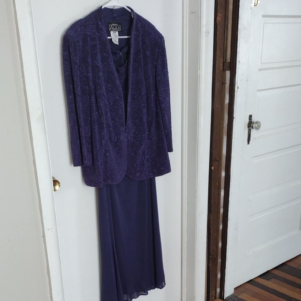 Alex Evenings Dark Dusty Blue Two Piece Dress